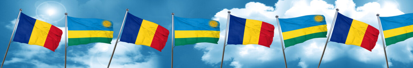 Romania flag with rwanda flag, 3D rendering