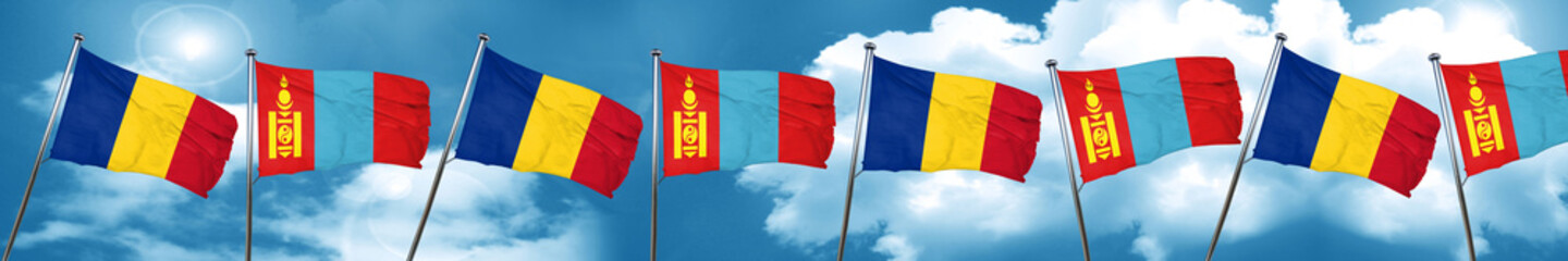 Romania flag with Mongolia flag, 3D rendering