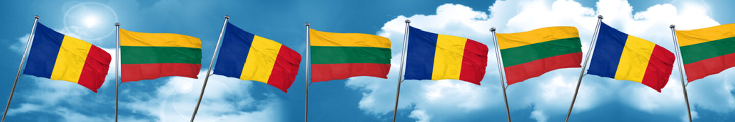 Romania flag with Lithuania flag, 3D rendering