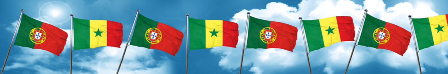 Portugal flag with Senegal flag, 3D rendering