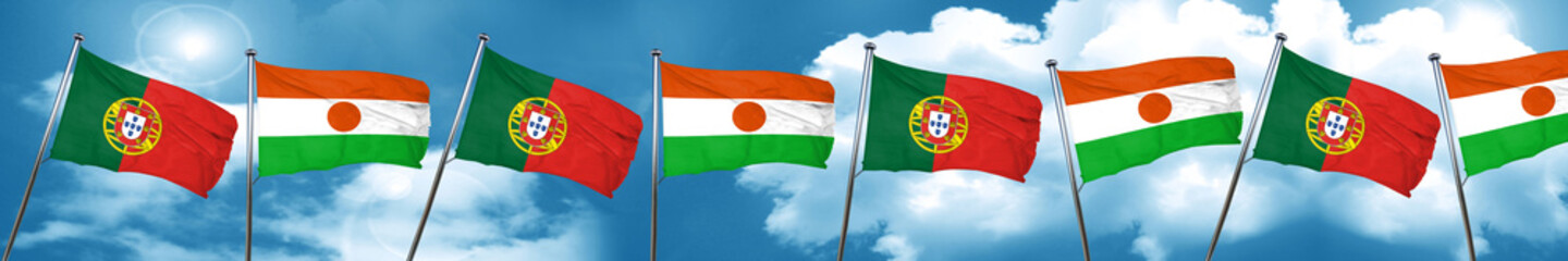 Portugal flag with Niger flag, 3D rendering