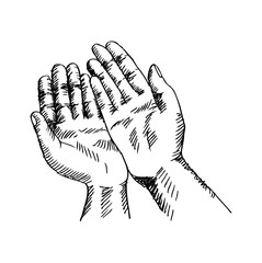 Sketchy illustration of a praying hands. Vector illustration.