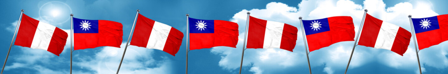 Peru flag with Taiwan flag, 3D rendering