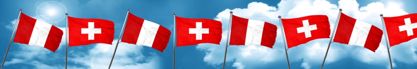 Peru flag with Switzerland flag, 3D rendering