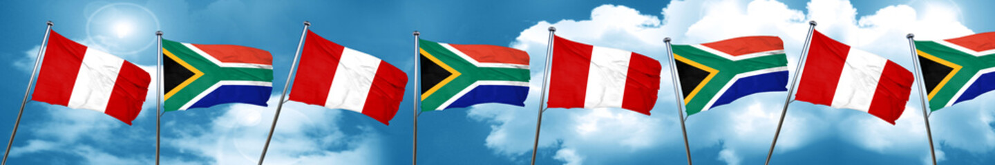 Peru flag with South Africa flag, 3D rendering