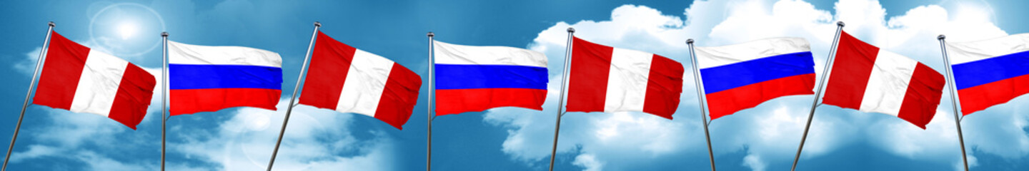 Peru flag with Russia flag, 3D rendering
