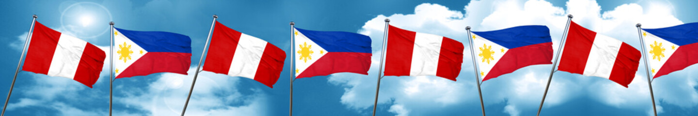 Peru flag with Philippines flag, 3D rendering