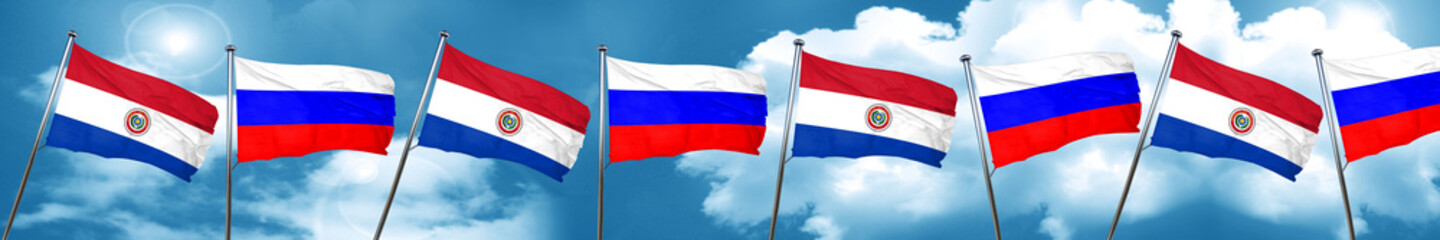 Paraguay flag with Russia flag, 3D rendering