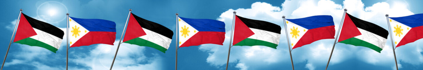 Fototapeta na wymiar palestine flag with Philippines flag, 3D rendering