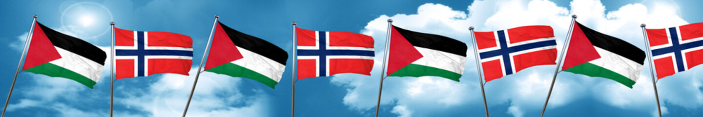 Fototapeta na wymiar palestine flag with Norway flag, 3D rendering
