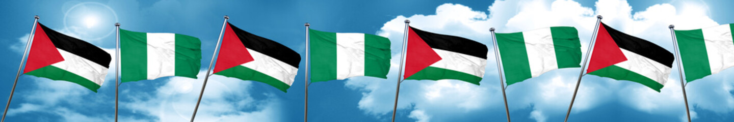 palestine flag with Nigeria flag, 3D rendering