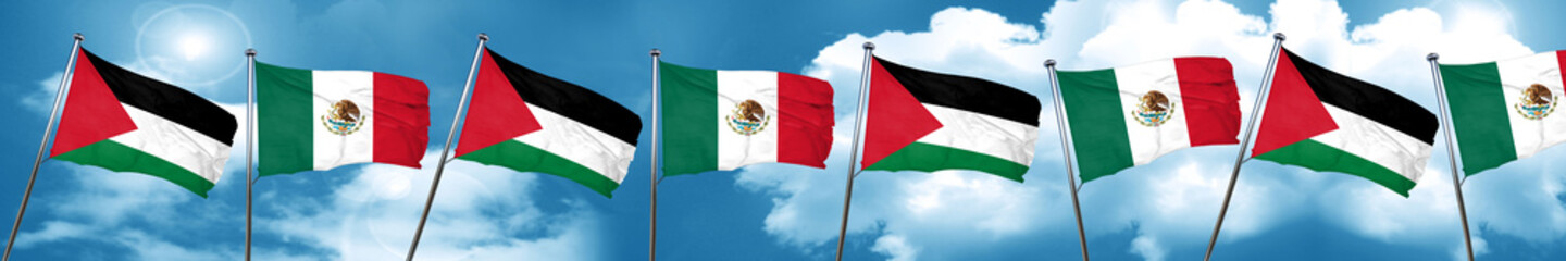 palestine flag with Mexico flag, 3D rendering