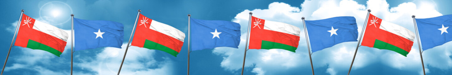 Oman flag with Somalia flag, 3D rendering