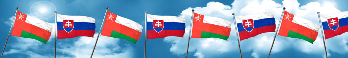 Oman flag with Slovakia flag, 3D rendering
