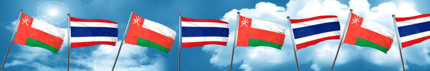 Oman flag with Thailand flag, 3D rendering