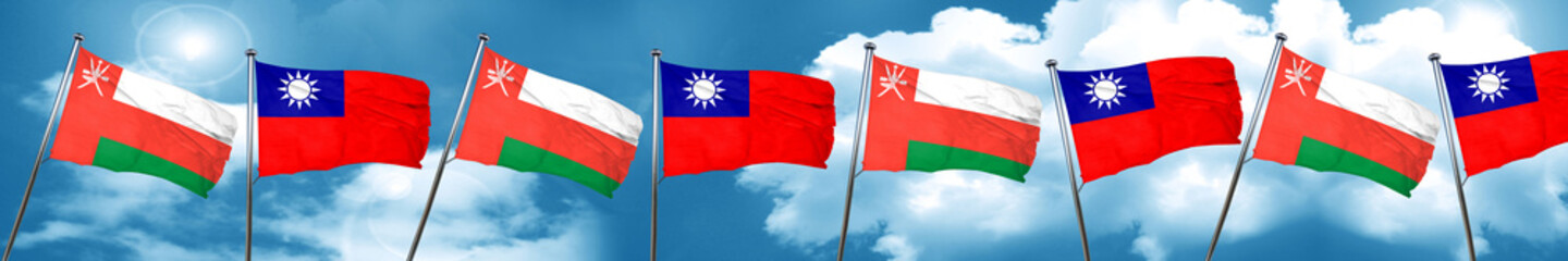 Oman flag with Taiwan flag, 3D rendering