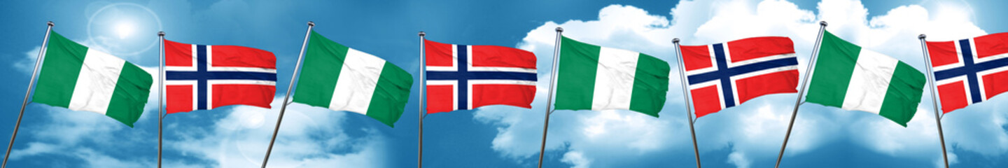Naklejka na ściany i meble Nigeria flag with Norway flag, 3D rendering