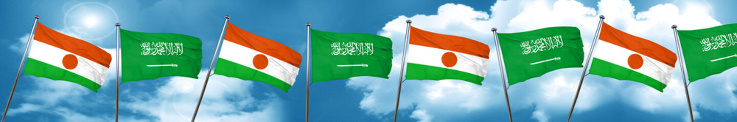 niger flag with Saudi Arabia flag, 3D rendering