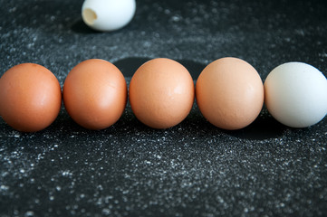 Monochrome eggs over black background