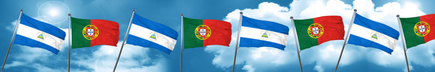 nicaragua flag with Portugal flag, 3D rendering