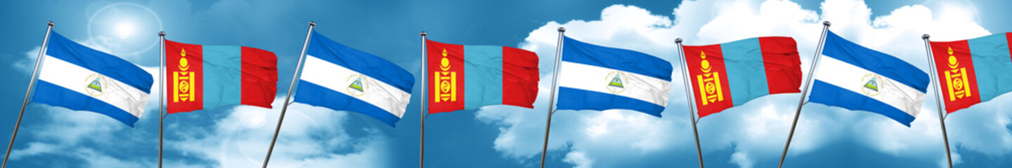 nicaragua flag with Mongolia flag, 3D rendering