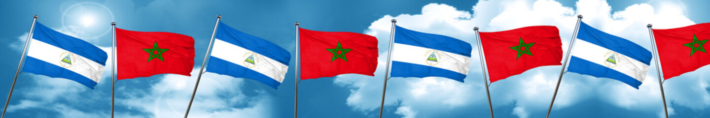 nicaragua flag with Morocco flag, 3D rendering