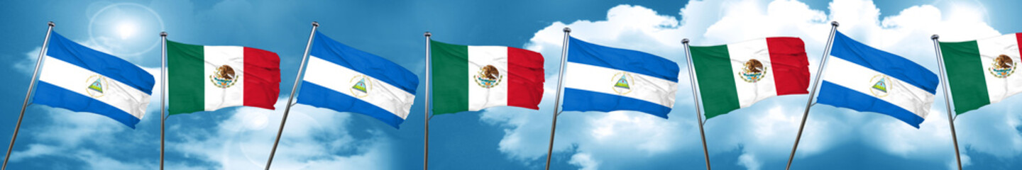 nicaragua flag with Mexico flag, 3D rendering