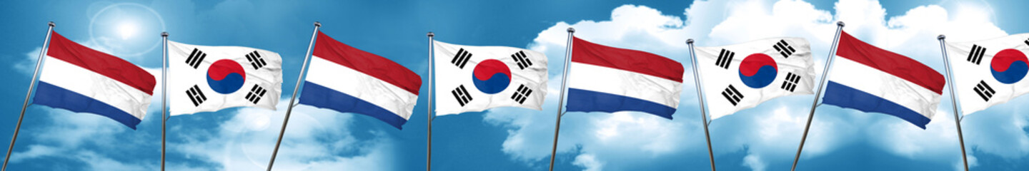 Fototapeta na wymiar Netherlands flag with South Korea flag, 3D rendering