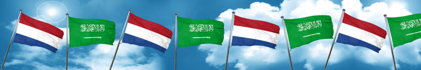 Netherlands flag with Saudi Arabia flag, 3D rendering