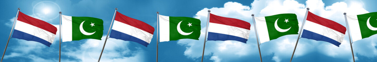 Fototapeta na wymiar Netherlands flag with Pakistan flag, 3D rendering