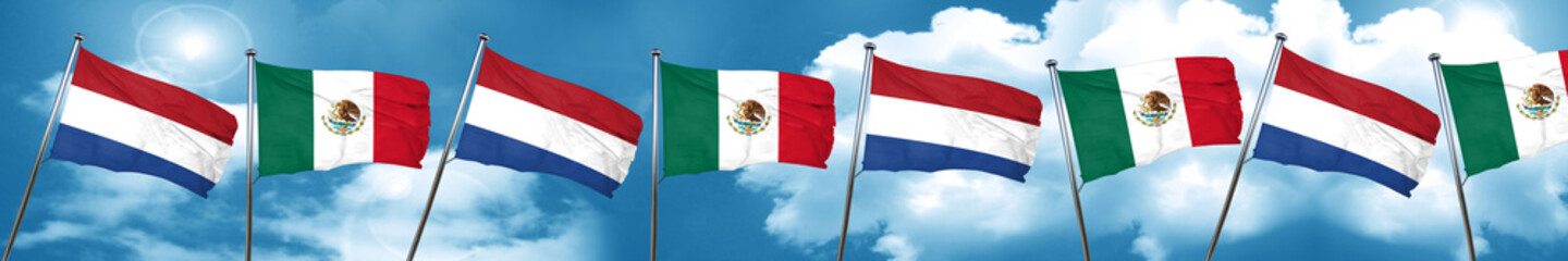 Fototapeta na wymiar Netherlands flag with Mexico flag, 3D rendering