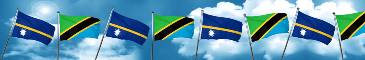 Nauru flag with Tanzania flag, 3D rendering