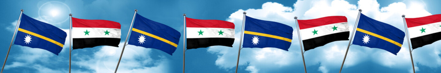 Nauru flag with Syria flag, 3D rendering