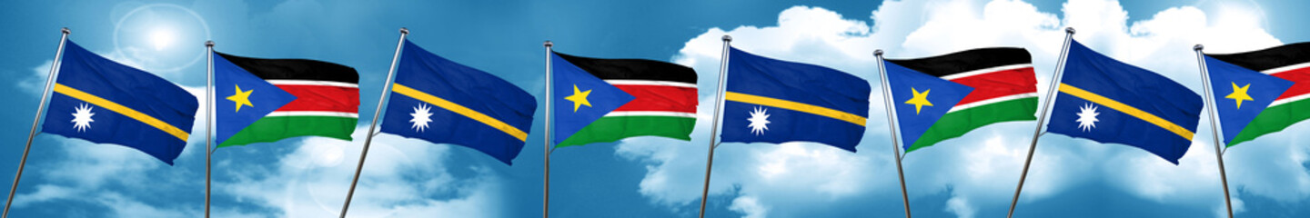 Nauru flag with South Sudan flag, 3D rendering