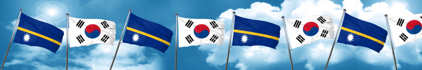 Nauru flag with South Korea flag, 3D rendering