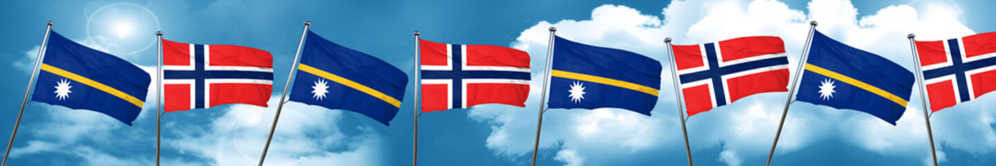 Fototapeta na wymiar Nauru flag with Norway flag, 3D rendering