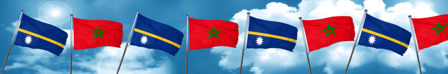 Nauru flag with Morocco flag, 3D rendering