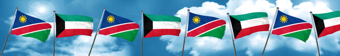Fototapeta na wymiar Namibia flag with Kuwait flag, 3D rendering