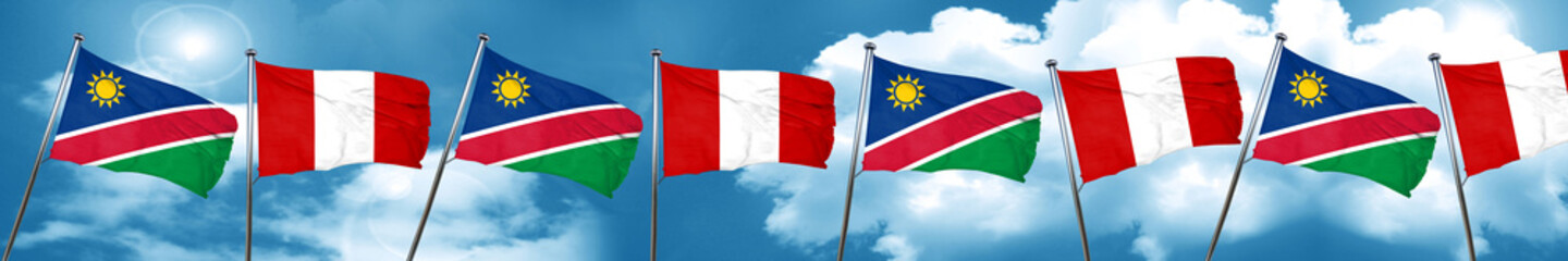 Namibia flag with Peru flag, 3D rendering