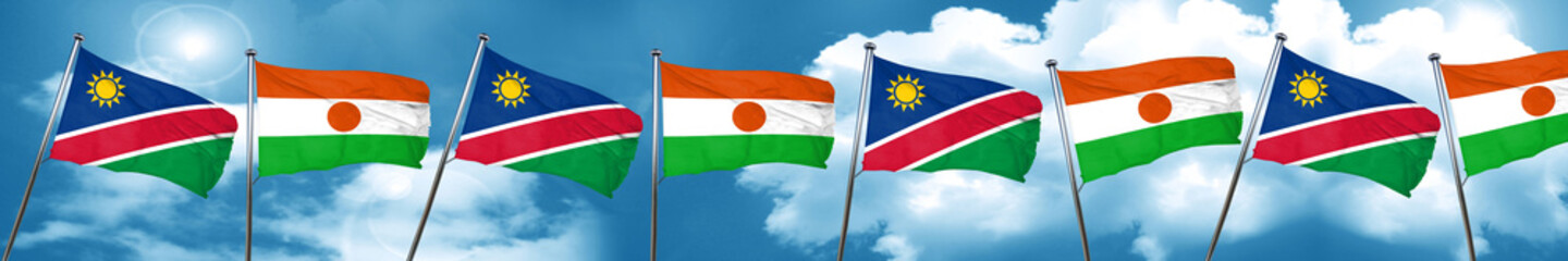 Namibia flag with Niger flag, 3D rendering