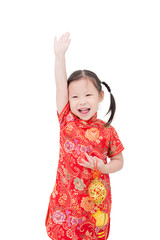 Little asian girl in traditioal chinese costume over white