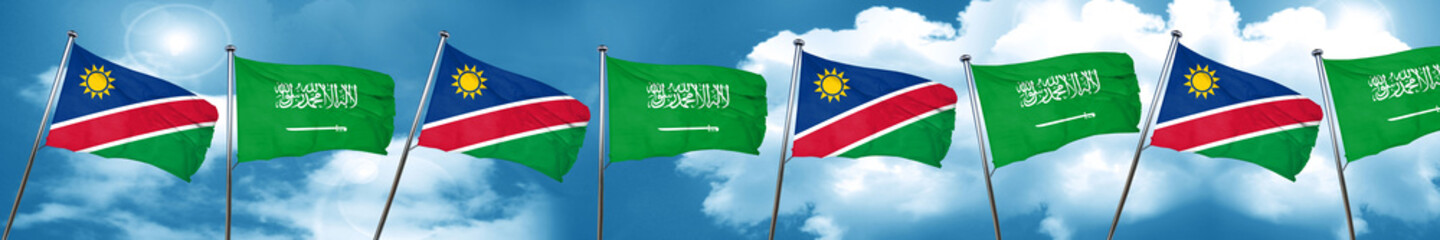 Namibia flag with Saudi Arabia flag, 3D rendering