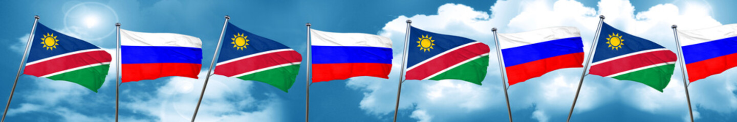 Namibia flag with Russia flag, 3D rendering
