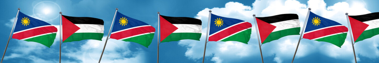 Namibia flag with Palestine flag, 3D rendering