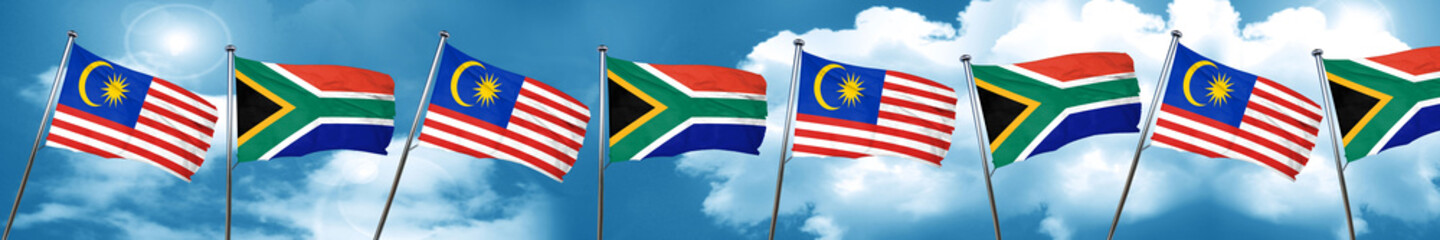 Malaysia flag with South Africa flag, 3D rendering
