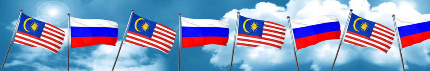 Malaysia flag with Russia flag, 3D rendering