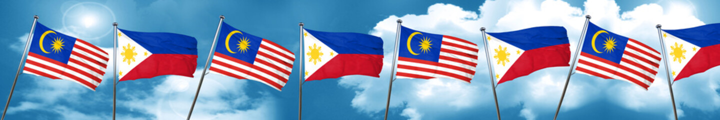 Malaysia flag with Philippines flag, 3D rendering