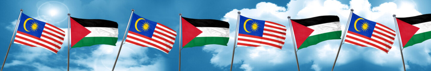 Malaysia flag with Palestine flag, 3D rendering