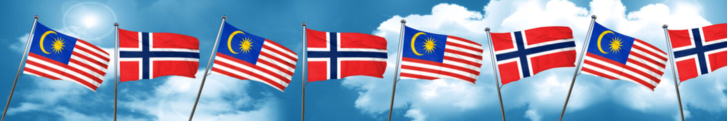 Malaysia flag with Norway flag, 3D rendering