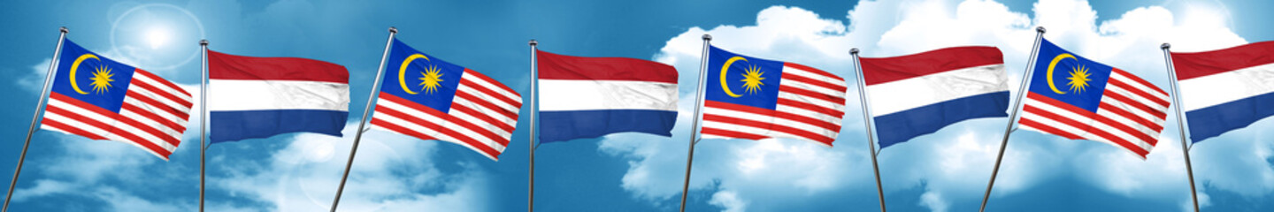 Malaysia flag with Netherlands flag, 3D rendering